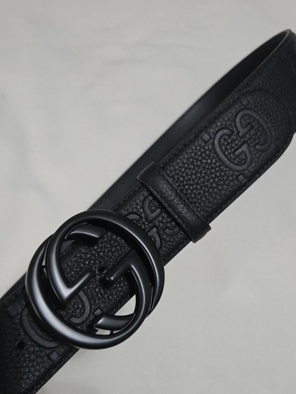 Gucci Black Leather Monogram Belt Black Double GG Buckle